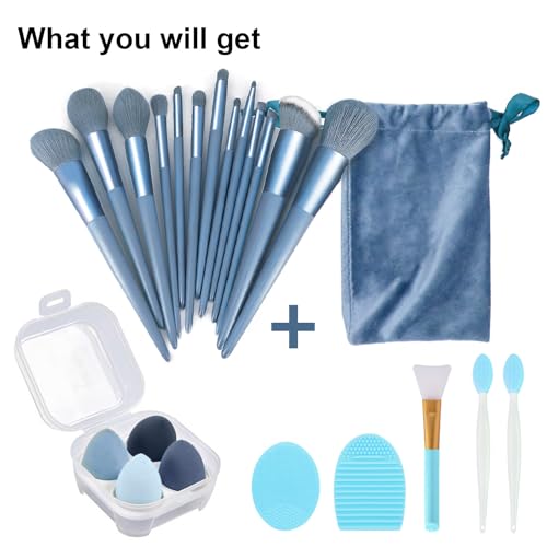 Koccido 22-Piece Sky-Blue Makeup Brush Set for Flawless Application