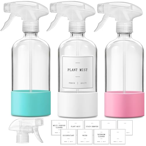 Walkinstin 17oz Glass Spray Bottles with Silicone Boots - 3 Pack
