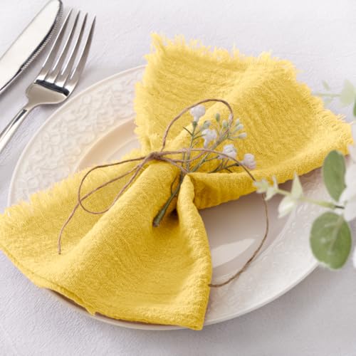 Fringe Cotton Dinner Napkins Set of 6 - 17"x17" Yellow for Weddings & Parties