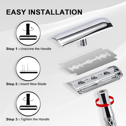 THE GROOMING SOCIETY Double Edge Safety Razor Set - Silver with Stand