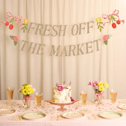 Fresh Off The Market Banner | Gold Glitter Bridal Shower Decor