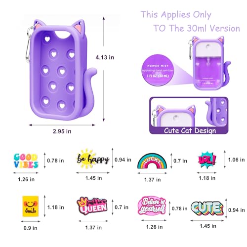 Purple Cat-Shaped Silicone Hand Sanitizer Case for Touchland 30ml with Charms & Keychain