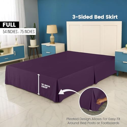 Luxury Full Size Pleated Bed Skirt - 14 Inch Drop, Hotel Quality Microfiber - Purple