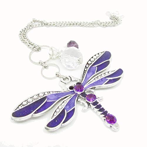 Dragonfly Crystal Sun Catcher Rear View Mirror Car Charm - Handmade Decor