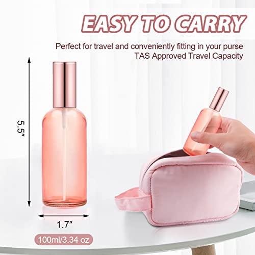 6 Pack 3.4 oz Pink Glass Spray Bottles - Refillable Travel Mist Atomizers