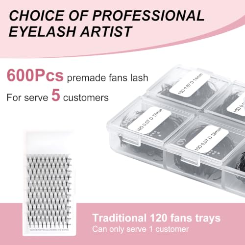 FADLASH 600pcs Premade Volume Fans Wispy Lash Extensions 10D 0.07D 14-20mm