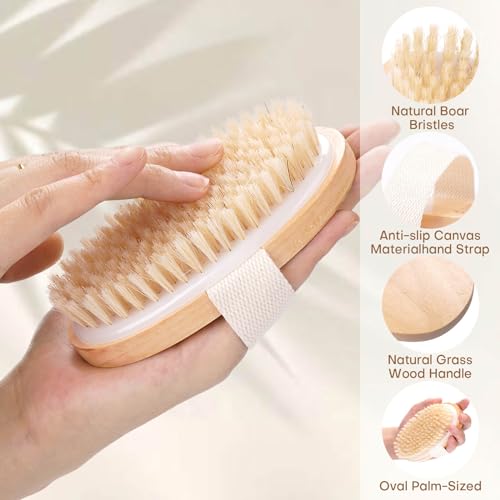 2-Pack Natural Bristle Dry Body Brush Set for Exfoliation & Lymphatic Drainage