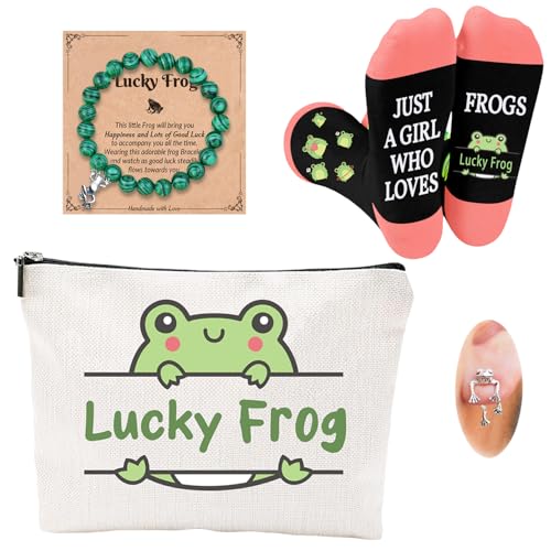 Frog Lovers Gift Set with Cosmetic Bag, Bracelets, Socks & Earrings - Frog-Set A