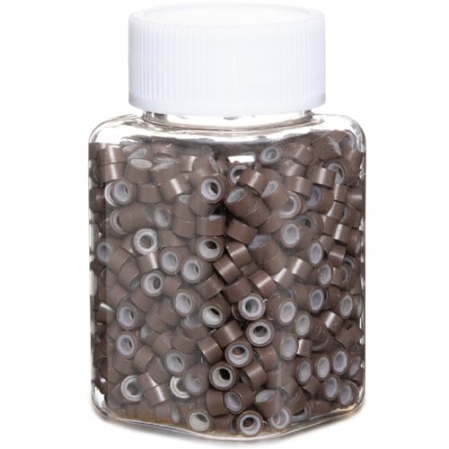 1000pcs 5mm Brown Extension Beads,Silicone Lined Micro Rings,MicroLink I Tip Weft Sew in Beads for Fairy/Hair Tinsel and Feathers Extensions