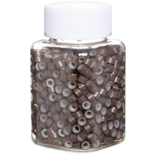 1000pcs 5mm Brown Extension Beads,Silicone Lined Micro Rings,MicroLink I Tip Weft Sew in Beads for Fairy/Hair Tinsel and Feathers Extensions