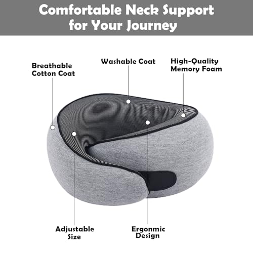 Ergonomic Travel Neck Pillow - Memory Foam Support for Flights