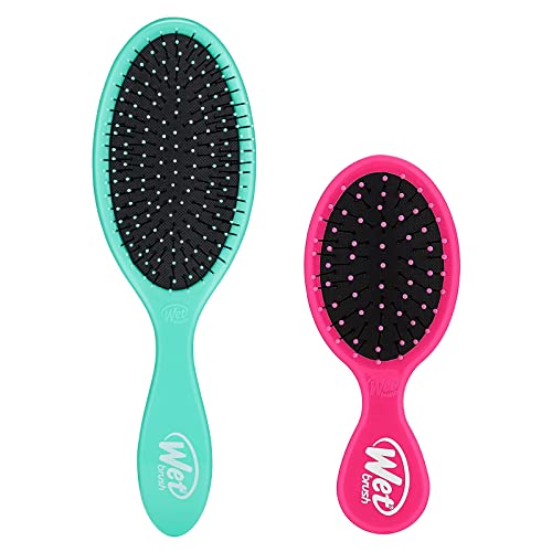 Wet Brush Original Detangler Hair Brush & Mini Bundle - Aqua/Pink