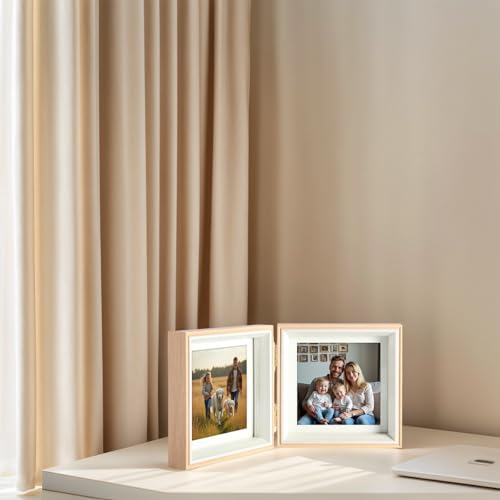 5x5 Double Hinged Picture Frame with Real Glass - Vertical Display
