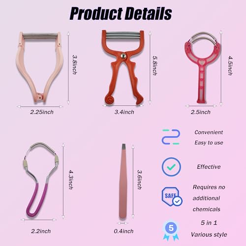 Spring Hair Remover - 5 in 1 Face Hair Remover Kit, Facial Hair Removal for Women, Spring Tweezer Hair Remover for Chin, Upper Lip, Mustache