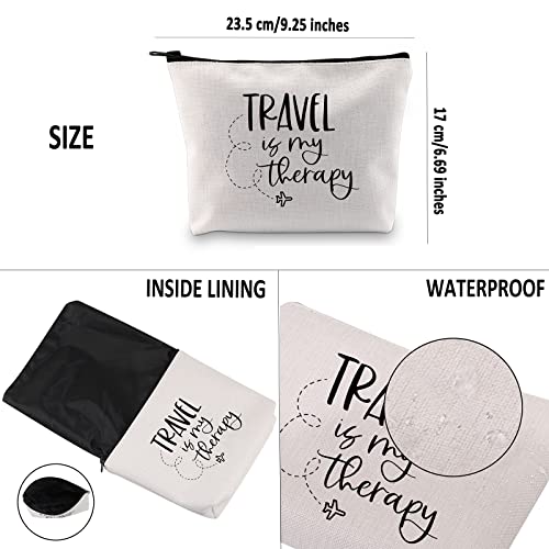 Travel Is My Therapy White Makeup Bag – G2TUP Travel Lover Gift Zipper Cosmetic Bag