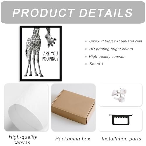 Funny Giraffe Bathroom Wall Art Print - 8x10 Framed Canvas