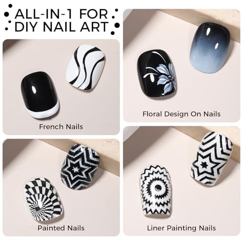 Black & White Nail Art Gel Set with Tools for DIY Manicure & Stamping