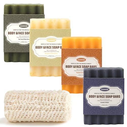 Handmade Tea Tree Soap Bar 4-Pack with Foaming Net for Face & Body