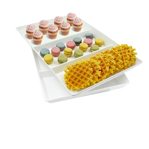 Divided Serving Tray Platter - 2 Pack, 15" x 10" White Plastic Trays