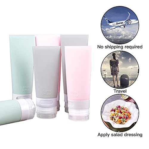 Portable Travel Bottles Set - 6 Pack Silicone Leakproof Containers 80ml/60ml