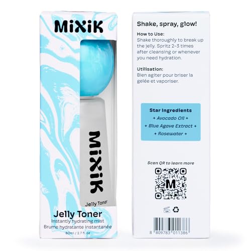 MIXIK Jelly Toner Spray for Face - Full Size Unscented Hydrating Facial Mist with Rose Water & Avocado Oil (80ml)