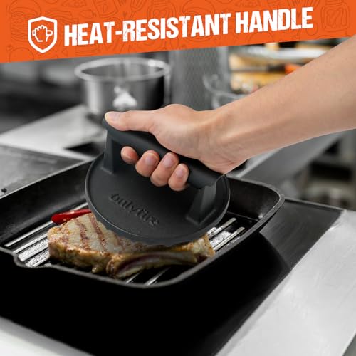 onlyfire 6 Inch Heavy-Duty Cast Iron Grill Press for Perfect Burgers & Steaks