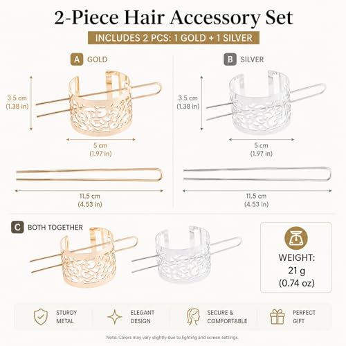 Chinese Hair Cuff and Sticks Set - Gold & Silver Bun Accessories