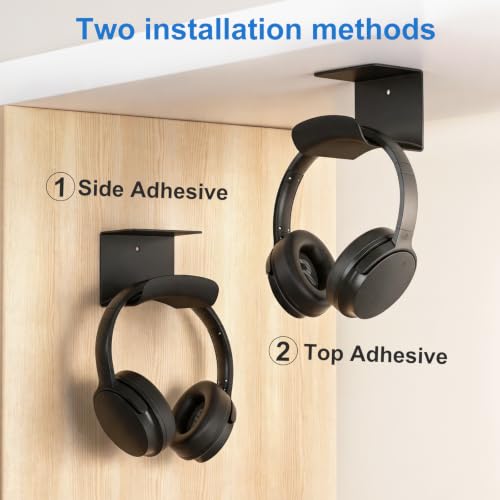 Aluminum Headphone Holder with Adhesive Mount - Space Saving Stand for Gaming & Office