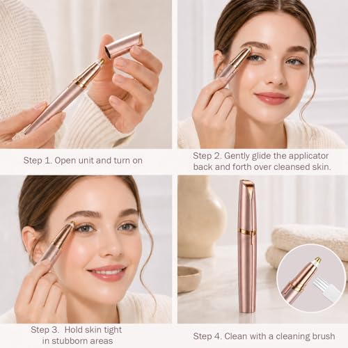 Electric Eyebrow Trimmer for Women, Rechargeable Eyebrow Razors,Eyebrows Hair Remover Shaver,Painless & Instant Eye Brow and Facial Hair Remover with LED Light (Rose Gold)