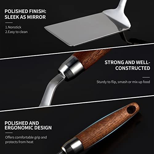 Stainless Steel Spatula with Wooden Handle for Cooking & Grilling