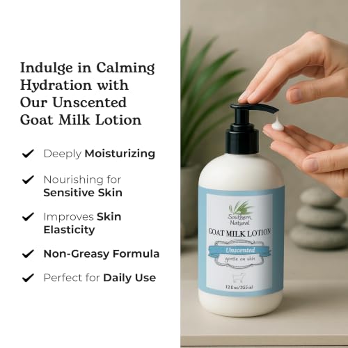 Southern Natural Goat Milk Lotion Unscented 12 oz for Dry Sensitive Skin