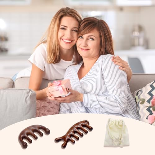 Wooden Scalp Massager Comb Set - 2 Pack Sandalwood Gua Sha Tools