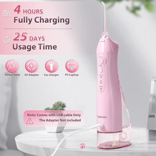 Tovendor Pink Cordless Water Flosser - 300ML Dental Irrigator with 3 Modes