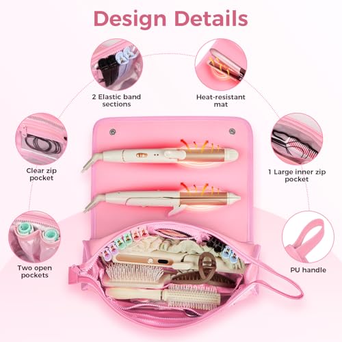 JKAOO Sweet Pink Hair Tools Travel Bag & Heat Resistant Mat