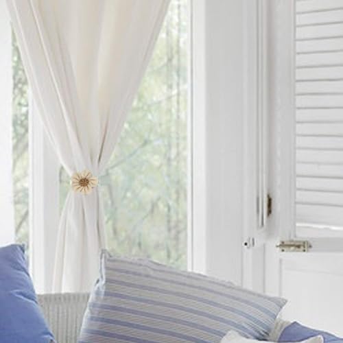 Lewondr Magnetic Sunflower Curtain Holdbacks - 2 Pieces, Cream & Beige
