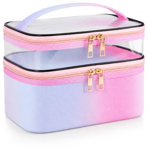 Rainbow Pink Travel Makeup Bag - Portable Waterproof Cosmetic Case