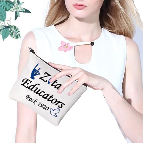 Zeta Educators Rock Canvas Makeup Bag - Greek Sorority Gift Pouch