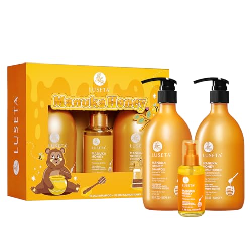 Luseta Manuka Honey Trio Hair Care Set Moisturizing Shampoo and Conditioner Set and Hair Serum Intense Hydration for Dry Hair For Ultimate Shine & Softness