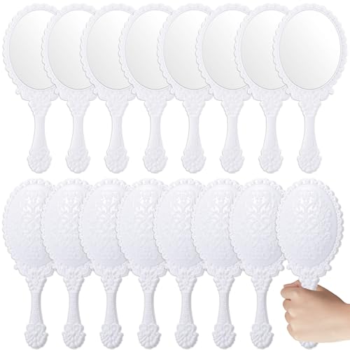 AojSup 16 Pack Vintage Handheld Mirrors - Princess Floral Embossed White Vanity Set