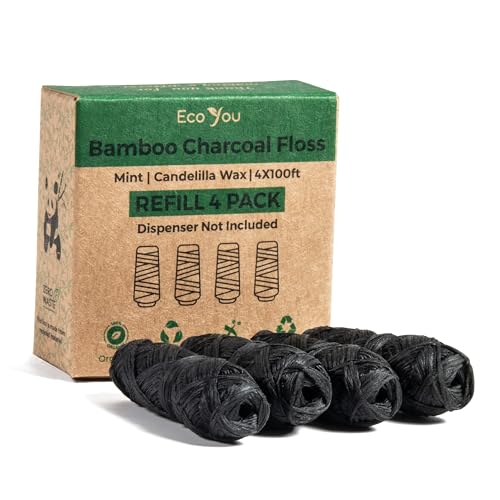 EcoYou Vegan Bamboo Charcoal Dental Floss Refill Pack - Mint, 4 Spools