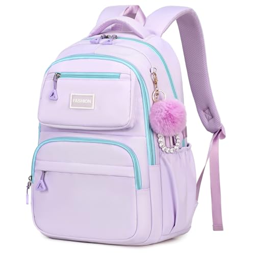 Cute Girls Backpack for Ages 6-12 with Pom Pom Keychain