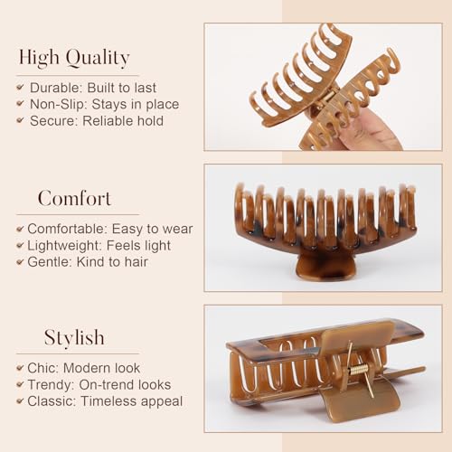 Molizummy Tortoise Shell Large Claw Hair Clips for Thick & Long Hair - 8 Pack