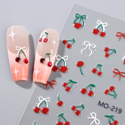 Cherry Nail Stickers – 2 Sheets Self-Adhesive Nail Art Decals