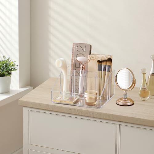 STORi Stackable 6-Compartment Clear Desk Organizer for Pens and Makeup