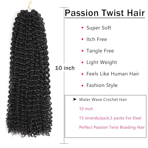 10 Inch Passion Twist Crochet Hair 5 Packs 1B# Black Water Wave Synthetic Braiding