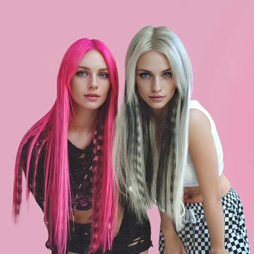 Multicolor Leopard Print Clip-In Hair Extensions 18 Inch Synthetic Striped Hairpieces for Women