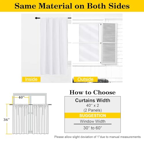 WelvetBLK White Kitchen Curtains - 36 Inch Light Filtering Panels (Set of 2)