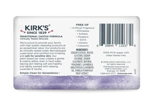 Kirk's Lavender & Vanilla Coconut Oil Castile Bar Soap - 4 oz