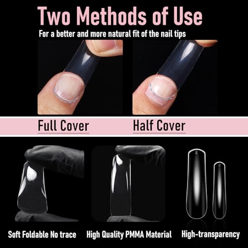 WELLQUINN XXL Curved Square Nail Tips - 240pcs Extra Long Full Cover Nails