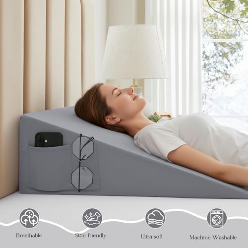 Light Grey Wedge Pillow Cover - Soft Microfiber with Side Pockets